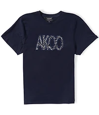 AKOO Short Sleeve Pearl Embellished Applique T-Shirt