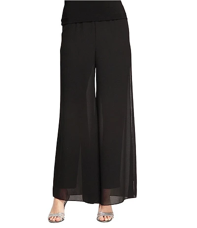 Alex Evenings Georgette Chiffon Wide Leg Mid Rise Flowy Pants