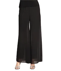 Alex Evenings Georgette Chiffon Wide Leg Mid Rise Flowy Pants