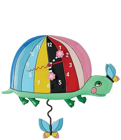 Allen Designs By Enesco One Shell Of A Time Rainbow Turtle Battery-Operated Sculpted Pendulum Wall Clock