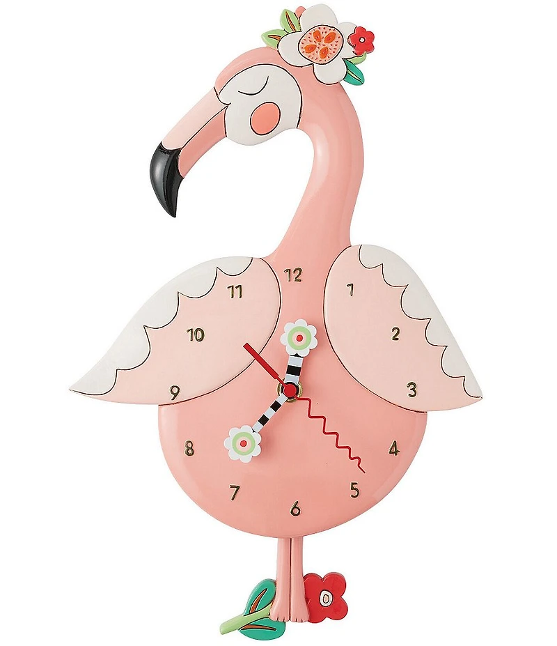 Allen Designs by Enesco Pinky the Flamingo with Flowers Battery-Operated Sculpted Pendulum Wall Clock