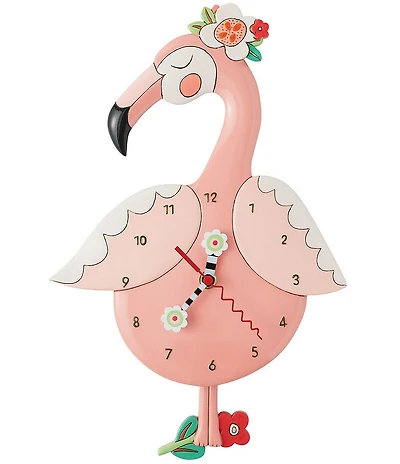 Allen Designs by Enesco Pinky the Flamingo with Flowers Battery-Operated Sculpted Pendulum Wall Clock