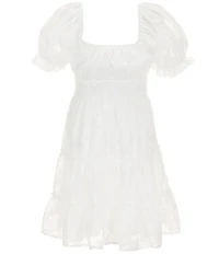 Allison & Kelly Big Girls Short Puffed Sleeve Jacquard Chiffon Smocked Pleated Ruffle Tier Hem Dress