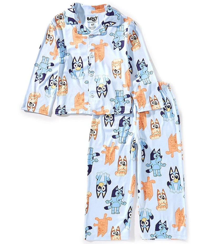 AME Little Kids Long Sleeve Best Friends Button-Down Top With Matching Pajama Pants 2-Piece Set