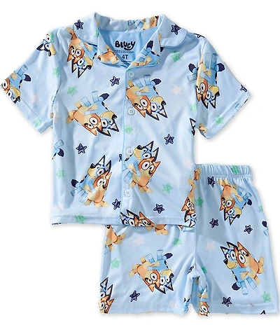 AME Little Boys Short-Sleeve Bluey Sisters And Hugs Pajama Shirt & Matching Pajama Shorts Set