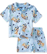 AME Little Boys Short-Sleeve Bluey Sisters And Hugs Pajama Shirt & Matching Pajama Shorts Set