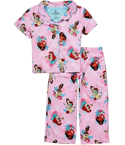 AME Little Girls Notch Collar Royal Vacation Disney Princess Pajama 2-Piece Set