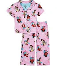 AME Little Girls Notch Collar Royal Vacation Disney Princess Pajama 2-Piece Set