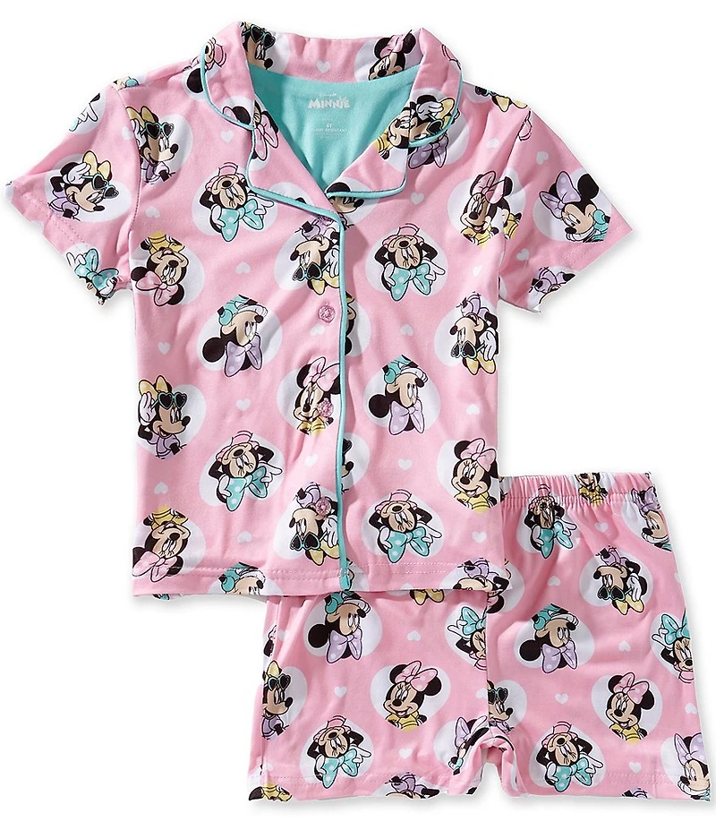 AME Little Girls Short-Sleeve Minnie Mouse/Dotted-Print Pajama Shirt & Matching Pajama Shorts Set