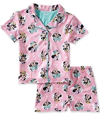 AME Little Girls Short-Sleeve Minnie Mouse/Dotted-Print Pajama Shirt & Matching Pajama Shorts Set