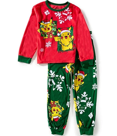 AME Little/Big Boys Long Sleeve Allover Pokemon Holiday 2-Piece Pajama Set