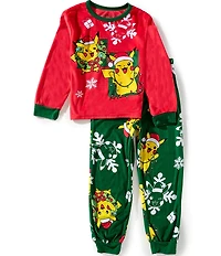 AME Little/Big Boys Long Sleeve Allover Pokemon Holiday 2-Piece Pajama Set