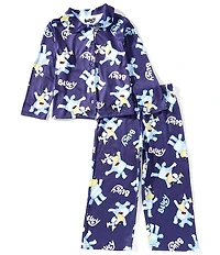 AME Little/Big Kids Long Sleeve Bluey Button-Down Top & Matching Pajama Pants 2-Piece Set