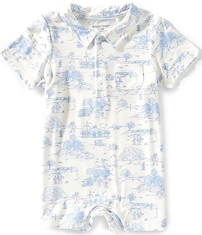 Angel Dear Baby Boys Short Sleeve Golf Toile Polo Collar Romper