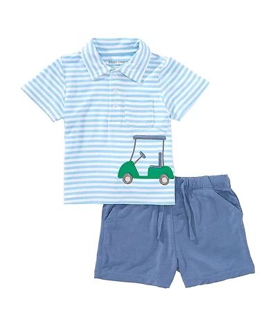 Angel Dear Baby Boys Blue Stripe Golf Cart Applique Knit Set
