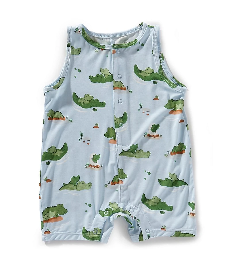 Angel Dear Baby Boys Sleeveless Shortie Blue Alligator Romper