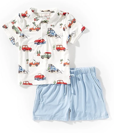 Angel Dear Baby Boys Off-Road Adventure Truck Print Short Sleeve Polo & Pull-On Shorts Set