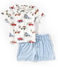 Angel Dear Baby Boys Off-Road Adventure Truck Print Short Sleeve Polo & Pull-On Shorts Set