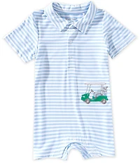 Angel Dear Baby Boys Striped Golf Cart Applique Polo Collar Romper