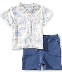 Angel Dear Baby Boys Golf Toile Polo Shirt & Knit Shorts Set