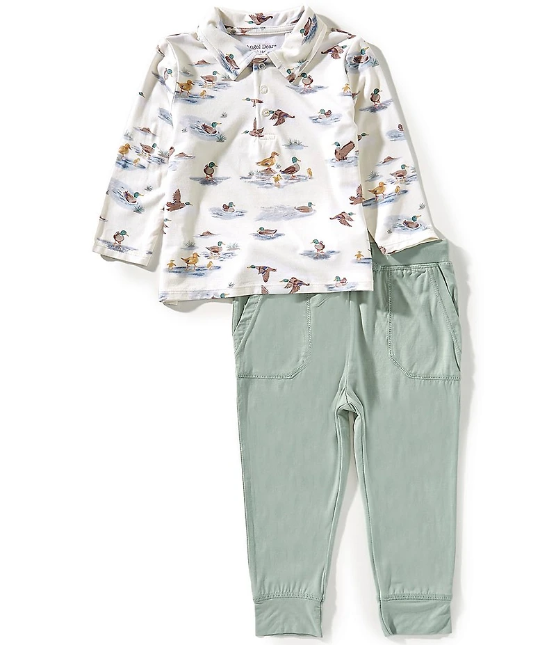 Angel Dear Baby Boys Bamboo Long Sleeve Migrating Mallards Long Sleeve Polo & Jogger Pants Set
