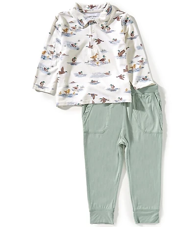 Angel Dear Baby Boys Bamboo Long Sleeve Migrating Mallards Long Sleeve Polo & Jogger Pants Set
