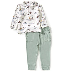 Angel Dear Baby Boys Bamboo Long Sleeve Migrating Mallards Long Sleeve Polo & Jogger Pants Set