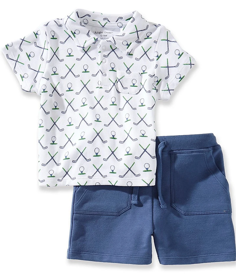 Angel Dear Baby Boys Golf Print Polo Shirt and Shorts Set