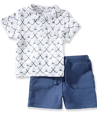 Angel Dear Baby Boys Golf Print Polo Shirt and Shorts Set