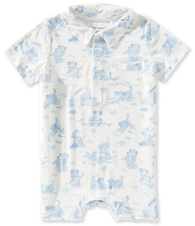 Angel Dear Baby Boys Short Sleeve Bamboo Puppy Toile Print Shortall