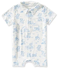 Angel Dear Baby Boys Short Sleeve Bamboo Puppy Toile Print Shortall