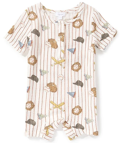 Angel Dear Baby Boys Vintage Baseball Stripe Short Sleeve Shortall