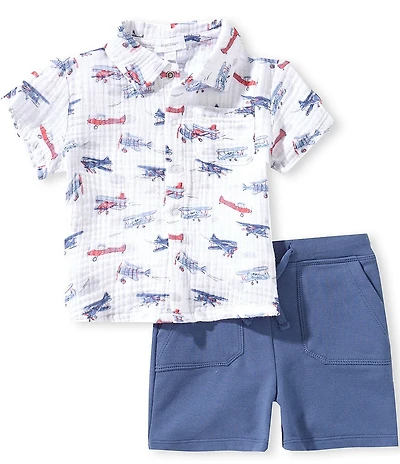 Angel Dear Baby Boys Vintage Planes Button Up Polo Set