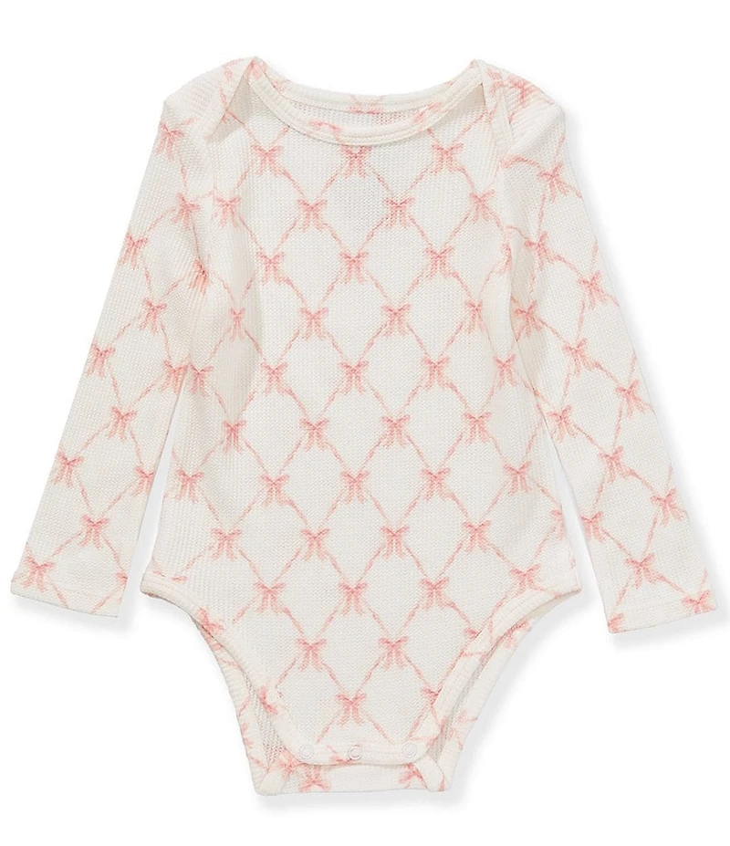 Angel Dear Baby Girls Long-Sleeve Bow/Trellis-Printed Bodysuit