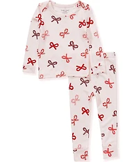 Angel Dear Baby Girls Long-Sleeve Candy-Cane-Bow-Printed Pajama Top & Matching Pajama Pant Set