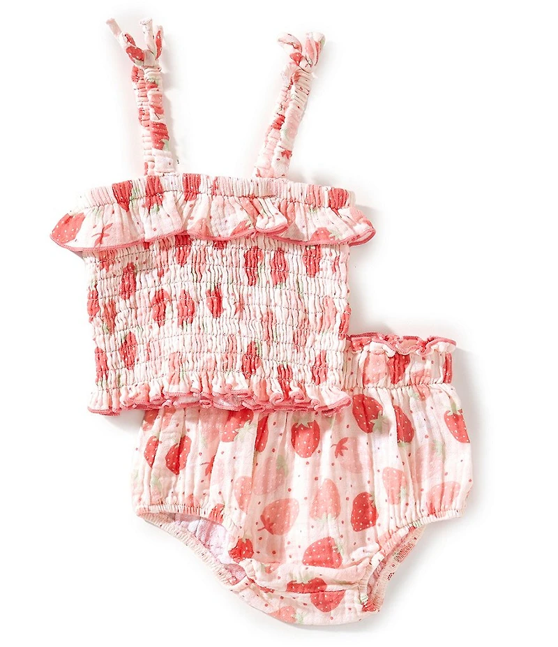 Angel Dear Baby Girls Strawberry Bliss Smocked Ruffle Sleeveless Top & Matching Bloomer Set