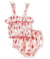 Angel Dear Baby Girls Strawberry Bliss Smocked Ruffle Sleeveless Top & Matching Bloomer Set
