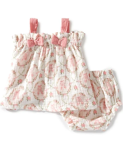 Angel Dear Baby Girls Organic Cotton Muslin Cameo Ballet Shoes Diaper Set