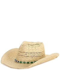 Anna & Ava Beaded Band Open Crochet Straw Cowboy Hat