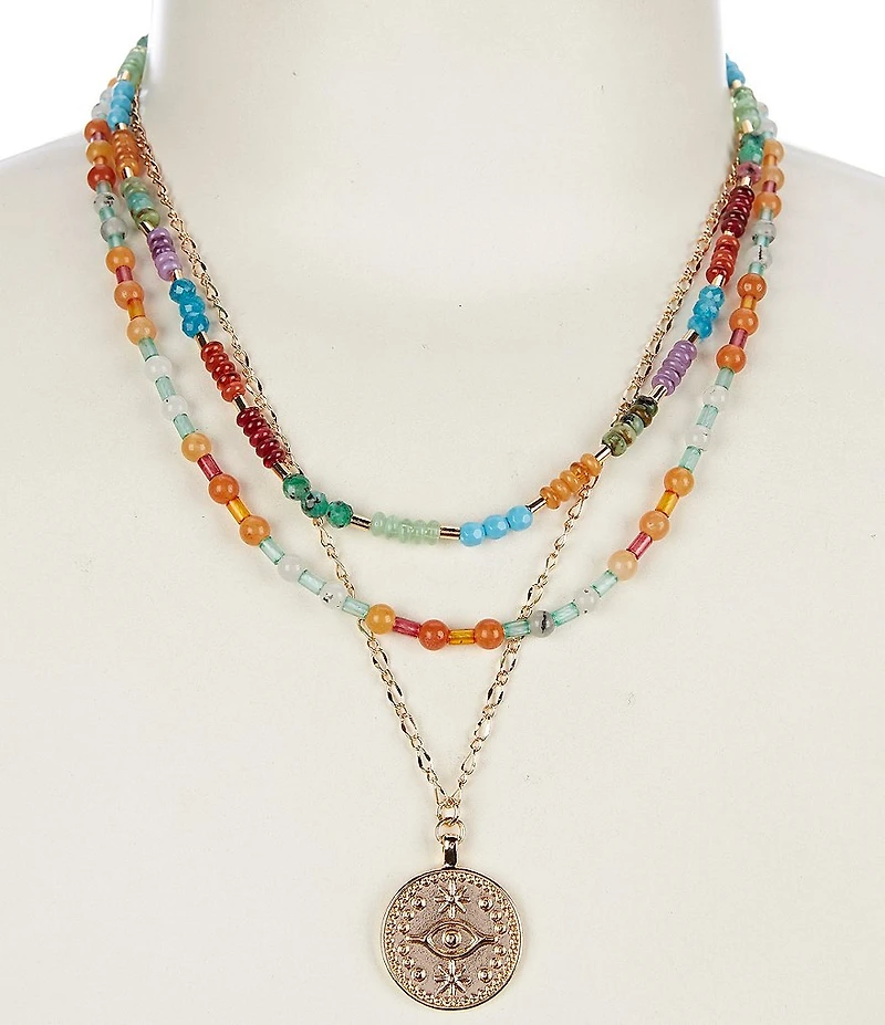 Anna & Ava Beaded Long Multi Strand Chain And Pendant Necklace