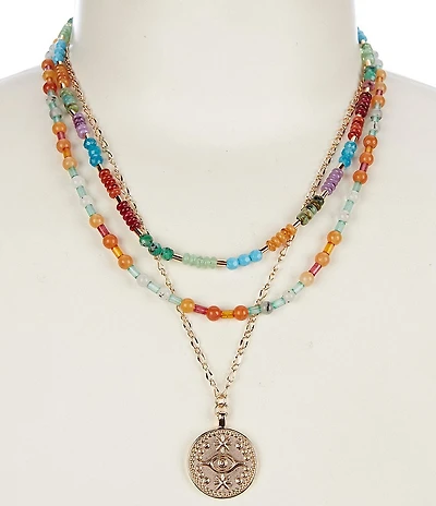 Anna & Ava Beaded Long Multi Strand Chain And Pendant Necklace