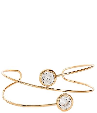 Anna & Ava Crystal Double Round Stone Delicate Wire Cuff Bracelet