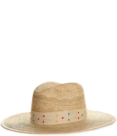 Anna & Ava Dotted Band Wide Brim Resort Fedora Hat