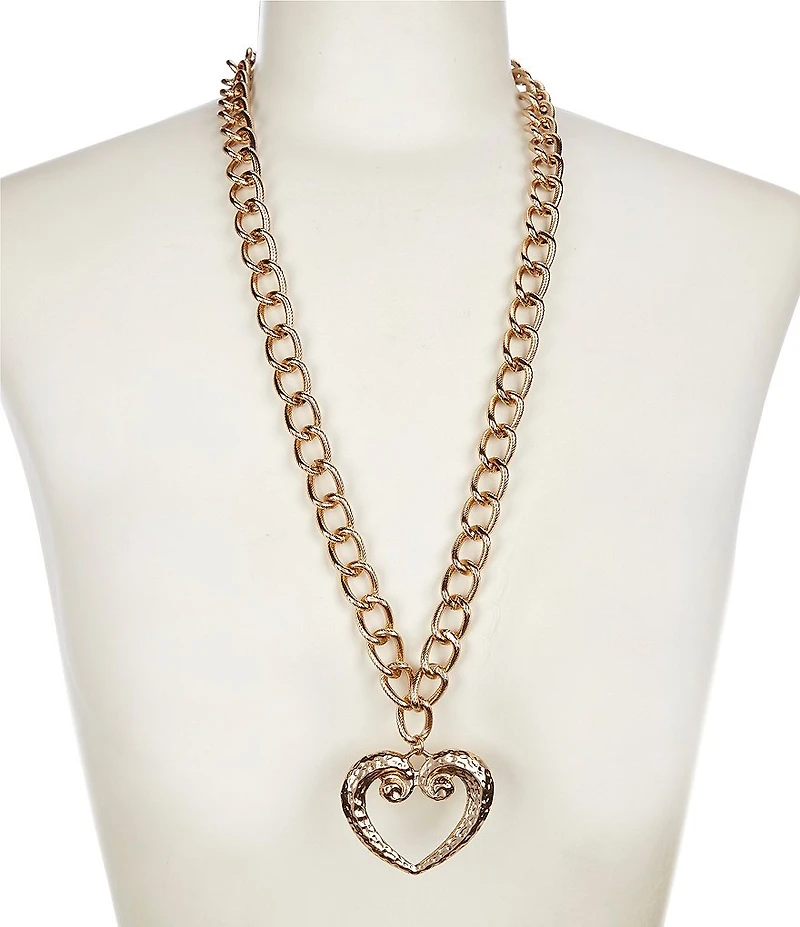 Anna & Ava Hammered Heart Long Pendant Necklace
