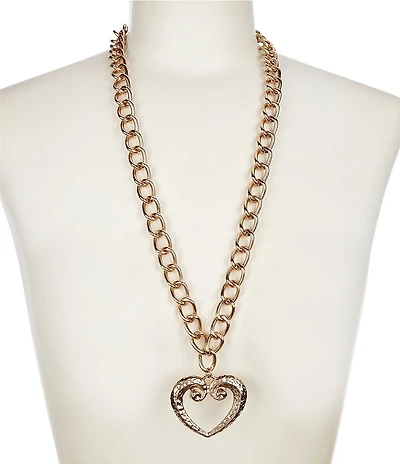 Anna & Ava Hammered Heart Long Pendant Necklace