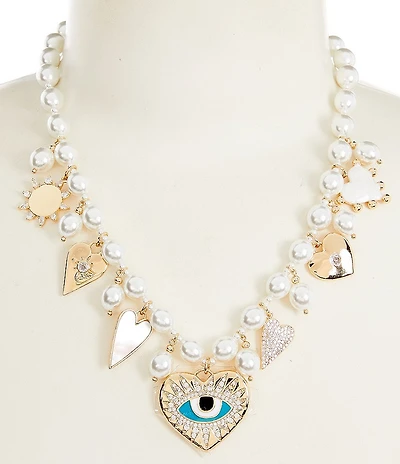 Anna & Ava Heart and Pearl Charm Statement Necklace