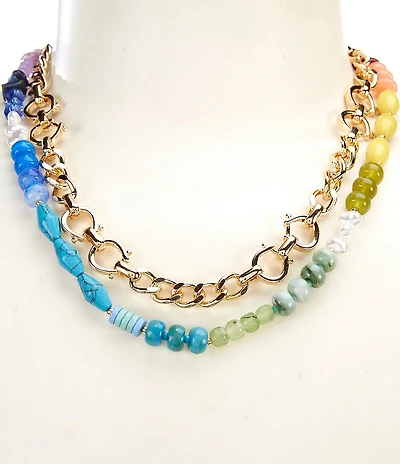 Anna & Ava Mixed Media Short Multi Strand Necklace and Chain Set