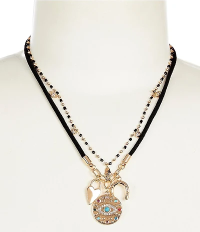 Anna & Ava Multi Layer Cord Short Pendant Necklace Set With Charms