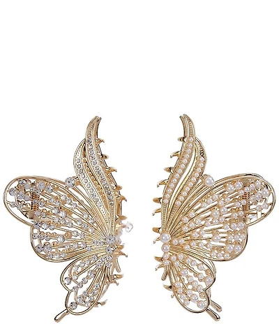 Anna & Ava Pearl Crystal Butterfly Jaw Clip, 2 Pack