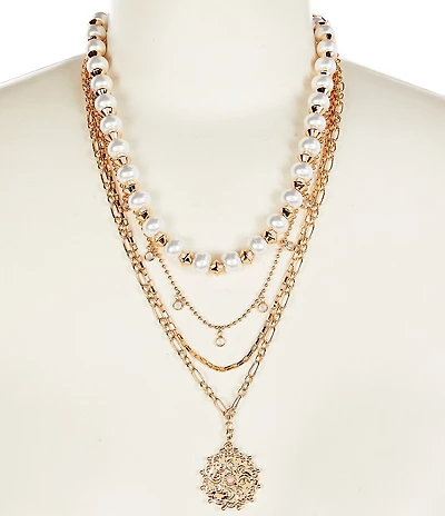 Anna & Ava Pearl Short Multi Strand Necklace with Pendant